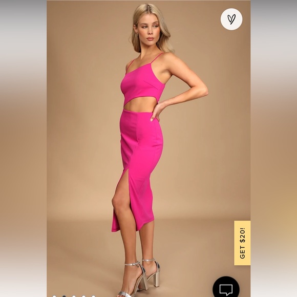 Lulu’s Flawless Attitude Fuchsia Asymmetrical Cutout Midi Dress - Picture 3 of 8